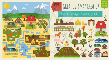 Great city map creator.Seamless pattern map. Village, farm, countryside, agriculture. Make your perfect city. Vector illustration