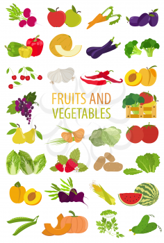 Fruits and vegetables. Nutrition. Icon set. Vector illustration