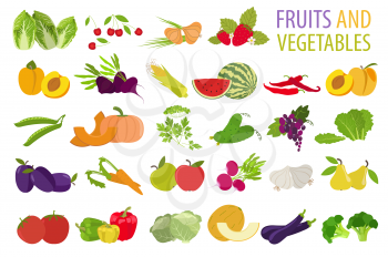 Fruits and vegetables. Nutrition. Icon set. Vector illustration