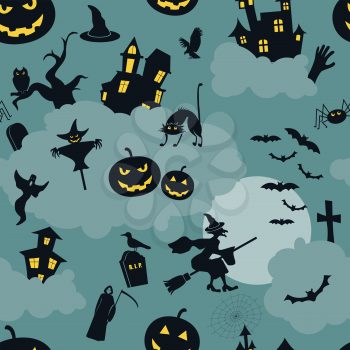 Halloween seamless patterns. Holiday design. Vector illustration.