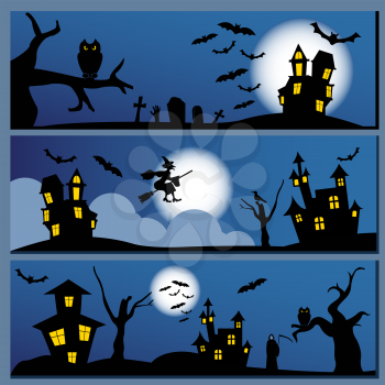 Set of Halloween banner. Holiday design. Vector illustration.