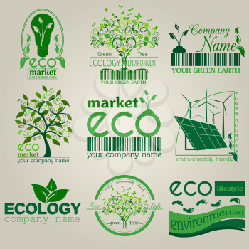 Set of ecology, environment and recycling logos. Vector logo templates and badges 