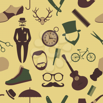 Vintage barber, hairstyle and gentlemen background. Seamless pattern.