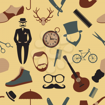 Vintage barber, hairstyle and gentlemen background. Seamless pattern.