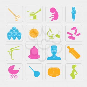 Gynecology and pregnancy icon set. Motherhood elements. Constructor for creating your own design, infographics. Vector illustration