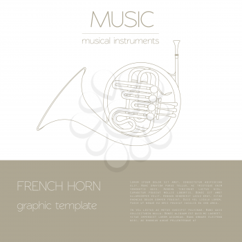 Musical instruments graphic template. French horn. Vector illustration