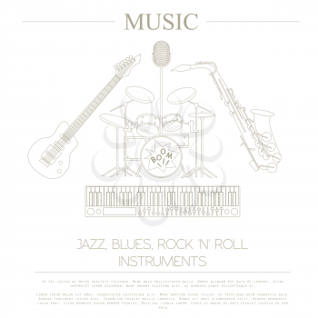 Musical instruments graphic template.Jazz, blues, rock`n`roll band. Vector illustration