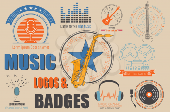Musical instruments logos and badges. Graphic template. Vector illustration