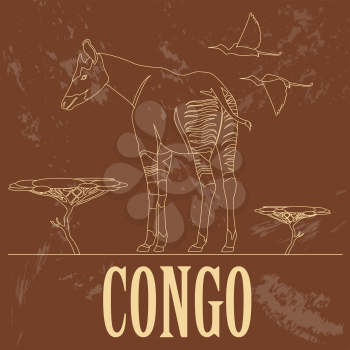 Democratic republic of Congo  landmarks. Retro styled image. Vector illustration