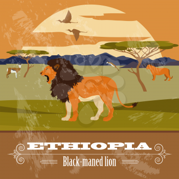 Ethiopia  landmarks. Retro styled image. Vector illustration