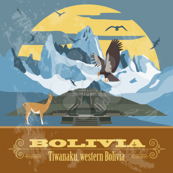 Bolivia landmarks. Retro styled image. Vector illustration