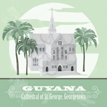 Guyana  landmarks. Retro styled image.  Cathedral of St. George, Georgetown. Vector illustration