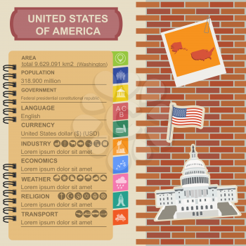 United States of America infographics, statistical data, sights. Vector illustration