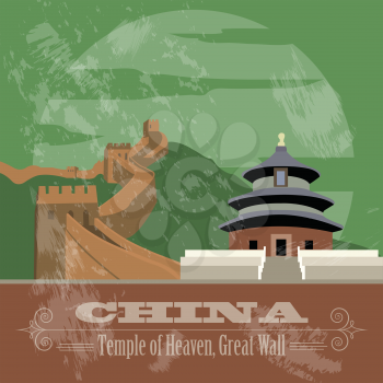 China landmarks. Retro styled image. Vector illustration