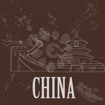 China landmarks. Retro styled image. Vector illustration