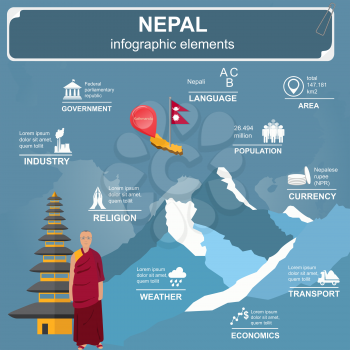 Nepal  infographics, statistical data, sights. Vector illustration