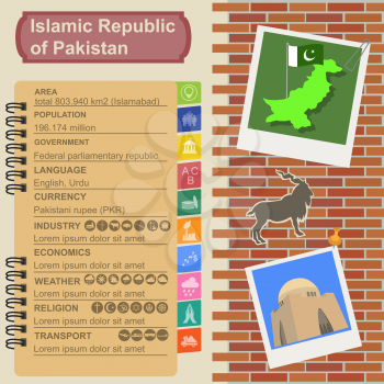 Pakistan  infographics, statistical data, sights. Vector illustration