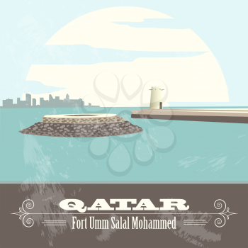Qatar. Retro styled image. Fort Umm Salal Mohammed. Vector illustration