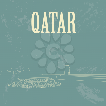 Qatar. Retro styled image. Fort Umm Salal Mohammed. Vector illustration