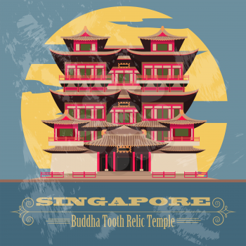 Singapore landmarks. Retro styled image. Vector illustration