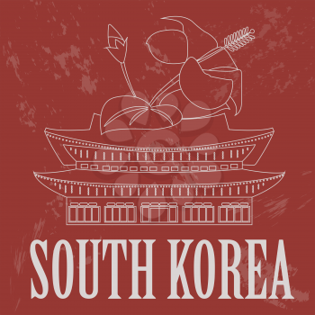 South Korea landmarks. Retro styled image. Vector illustration