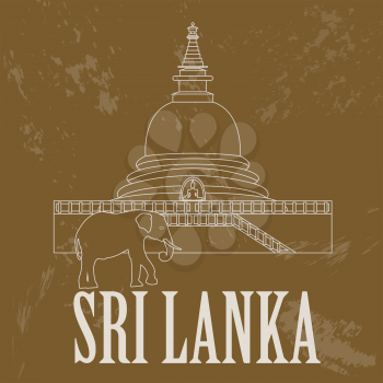 Sri Lanka landmarks. Retro styled image. Vector illustration