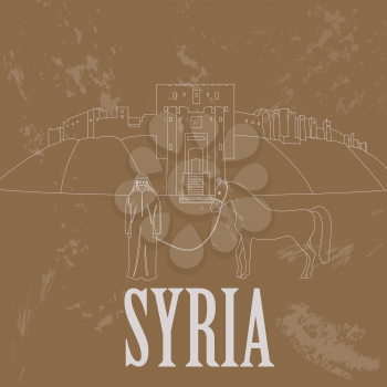 Syria landmarks. Retro styled image. Vector illustration