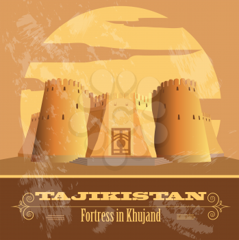 Tajikistan landmarks. Retro styled image. Vector illustration