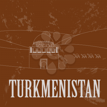 Turkmenistan landmarks. Retro styled image. Vector illustration