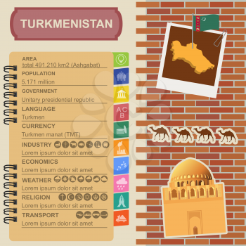 Turkmenistan  infographics, statistical data, sights. Vector illustration