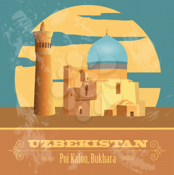 Uzbekistan landmarks. Retro styled image. Vector illustration