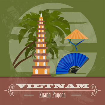 Vietnam landmarks. Retro styled image. Vector illustration