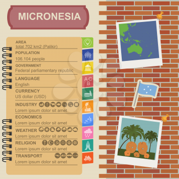 Micronesia infographics, statistical data, sights. Stone money. Yap. Vector illustration