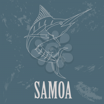 Samoa. Swordfish.  Retro styled image. Vector illustration