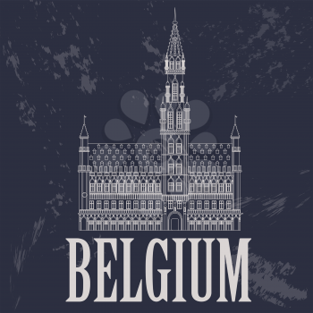 Belgium landmarks. Retro styled image. Vector illustration