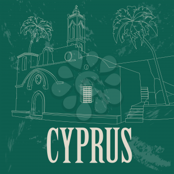 Cyprus landmarks. Retro styled image. Ayia Napa Monastery. Vector illustration