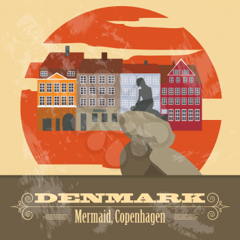Denmark landmarks. Retro styled image. Vector illustration