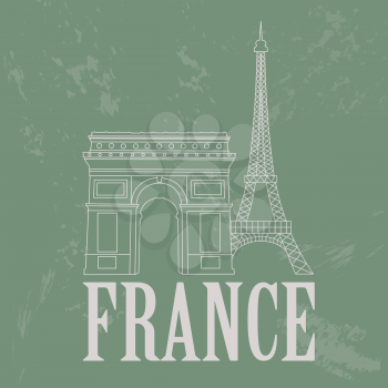 France landmarks. Retro styled image. Vector illustration