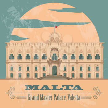 Malta landmarks. Retro styled image. Vector illustration