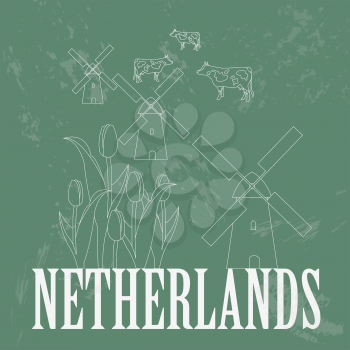 Netherlands landmarks. Retro styled image. Vector illustration