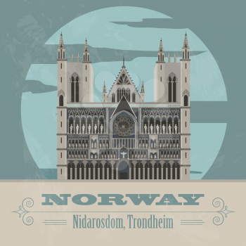 Norway landmarks. Retro styled image. Vector illustration