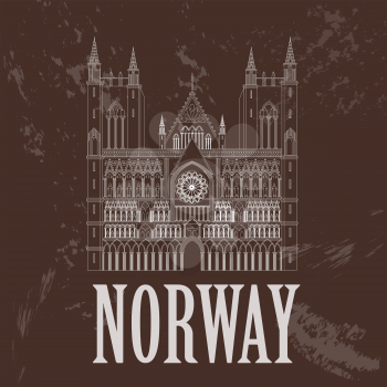 Norway landmarks. Retro styled image. Vector illustration