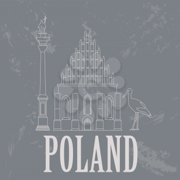 Poland landmarks. Retro styled image. Vector illustration