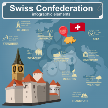 Switzerland infographics, statistical data, sights. Vector illustration