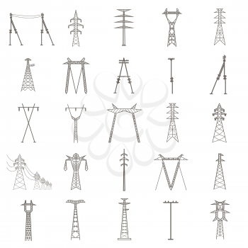 High voltage electric line pylon. Icon set suitable for creating infographics. web site content etc. Vector illustration