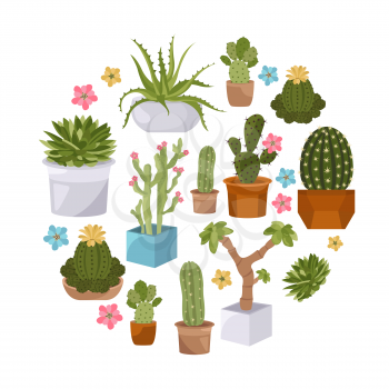 Cactuses and succulents icon set. Houseplants. Vector illustration
