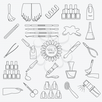 Manicure, nail salon. Icon set. Thin line design. Vector illustration