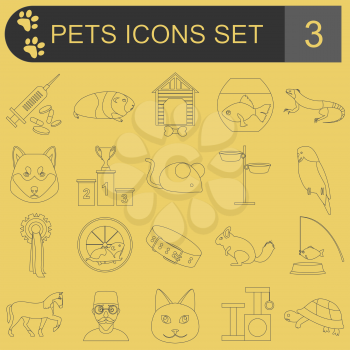 Domestic pets and vet healthcare flat icons set. Vector illustration
