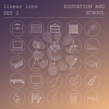 Outline icon set Education and school. Flat linear design. Vector illustration