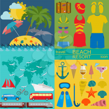 Travel. Vacations. Beach resort set icons. Elements for creating your own infographics. Vector illustrations